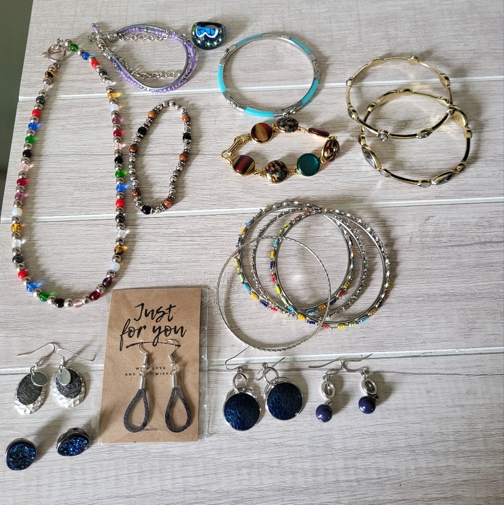 Bundle of Fashion Jewelry Pierced Earrings, Bracelets Necklace and Ring